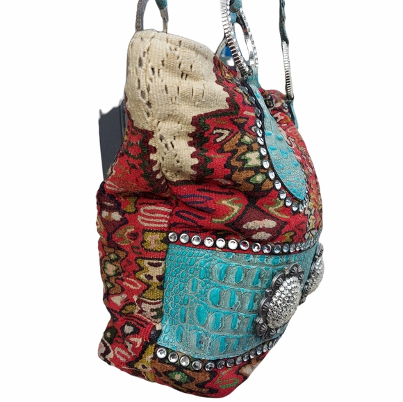 Raviani blanket bag with embossed croco leather southwest wool - Picture 3 of 10